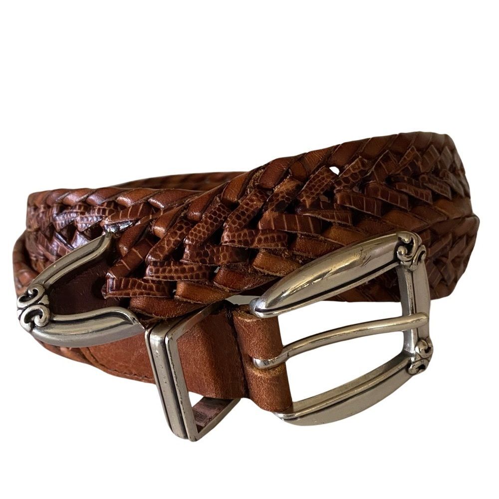 Fossil Genuine Leather Braided Belt With Silver Hardware Brown Style BT4485COG